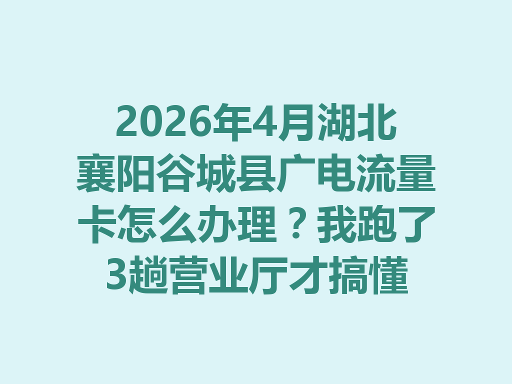 2026年4月湖北襄阳谷城县广电流量卡怎么办理？我跑了3趟营业厅才搞懂
