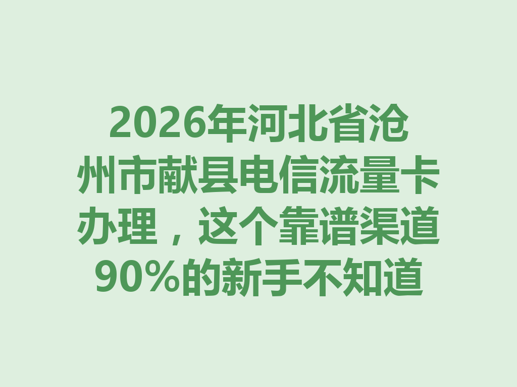 2026年河北省沧州市献县电信流量卡办理，这个靠谱渠道90%的新手不知道