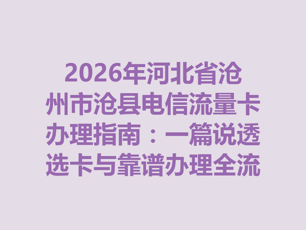 2026年河北省沧州市沧县电信流量卡办理指南：一篇说透选卡与靠谱办理全流程