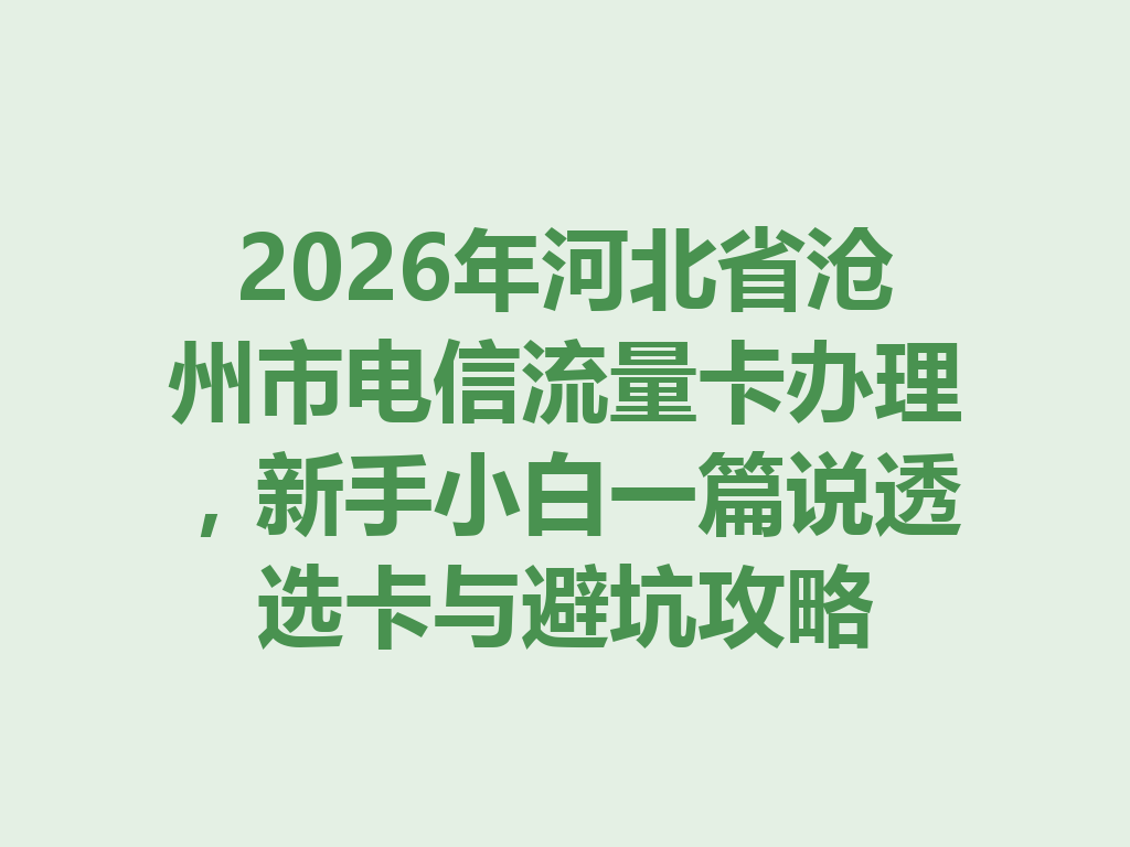 2026年河北省沧州市电信流量卡办理，新手小白一篇说透选卡与避坑攻略