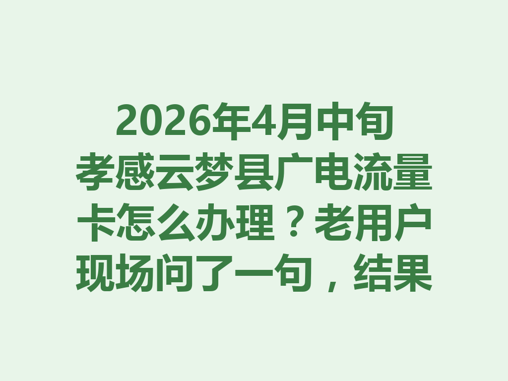 2026年4月中旬孝感云梦县广电流量卡怎么办理？老用户现场问了一句，结果太真实了