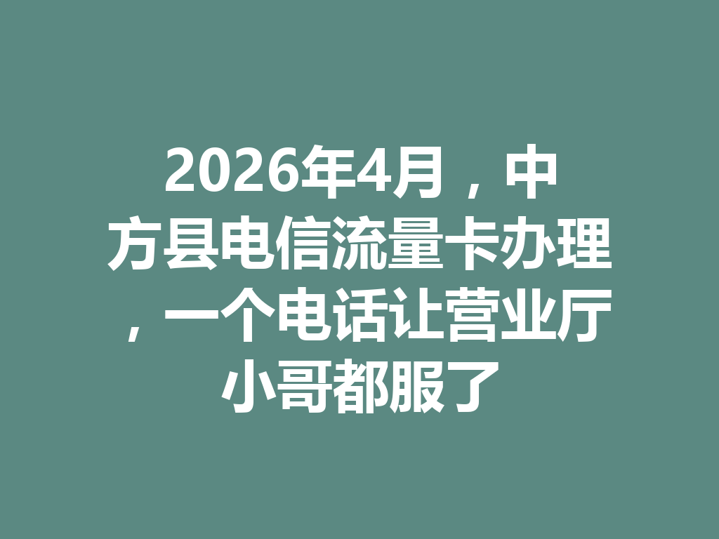 2026年4月，中方县电信流量卡办理，一个电话让营业厅小哥都服了