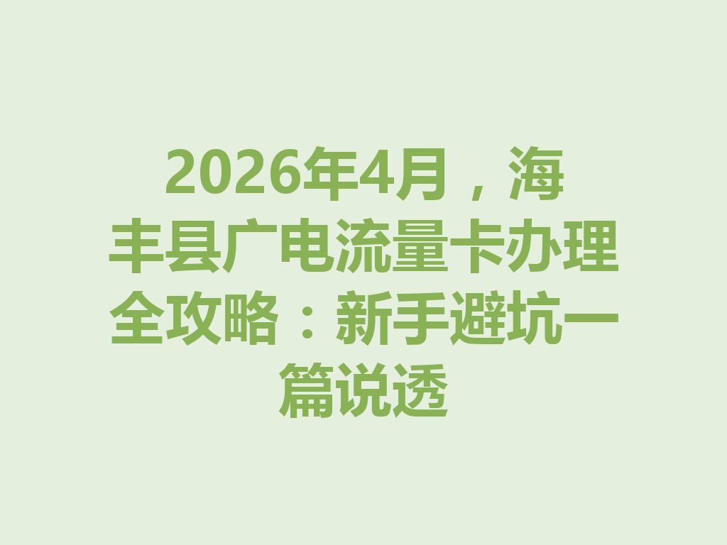 2026年4月，海丰县广电流量卡办理全攻略：新手避坑一篇说透