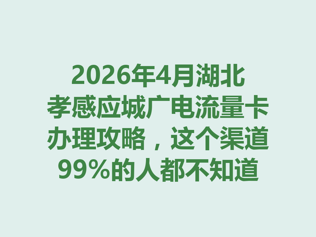 2026年4月湖北孝感应城广电流量卡办理攻略，这个渠道99%的人都不知道