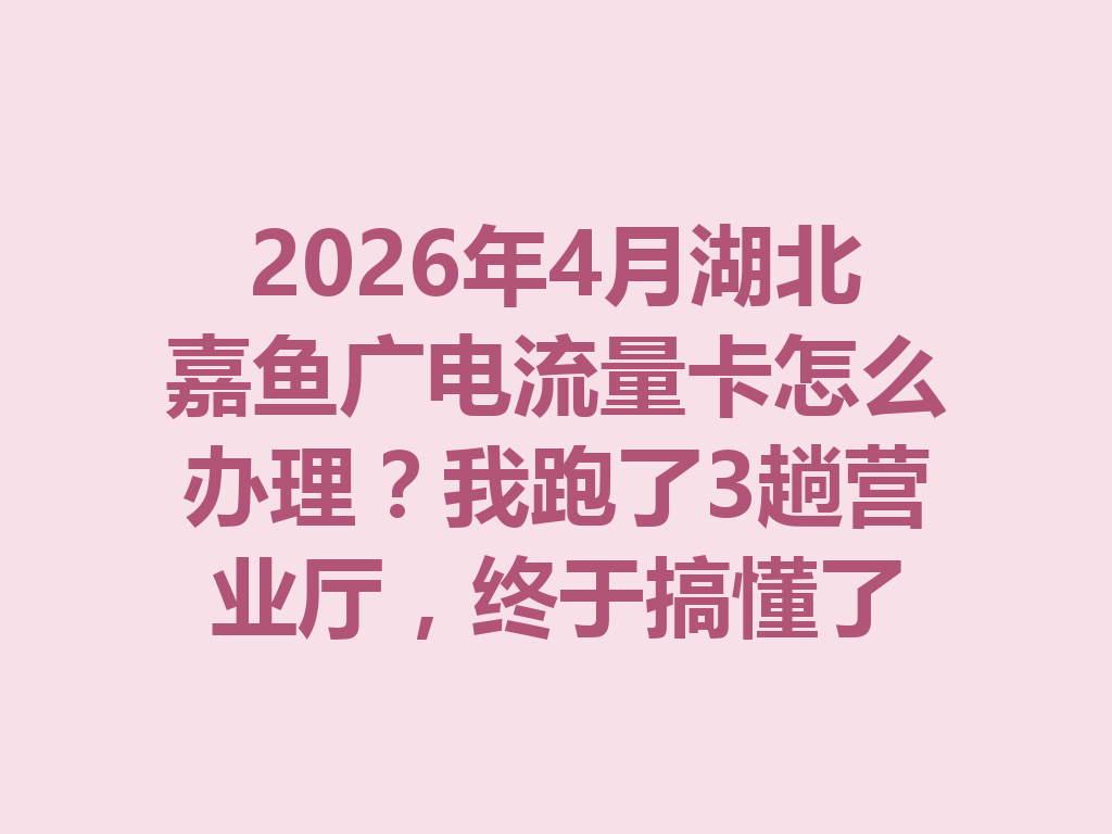 2026年4月湖北嘉鱼广电流量卡怎么办理？我跑了3趟营业厅，终于搞懂了