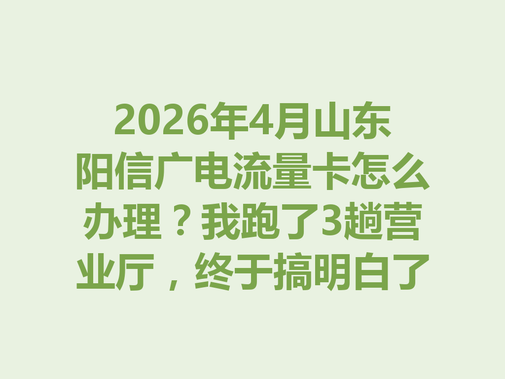 2026年4月山东阳信广电流量卡怎么办理？我跑了3趟营业厅，终于搞明白了
