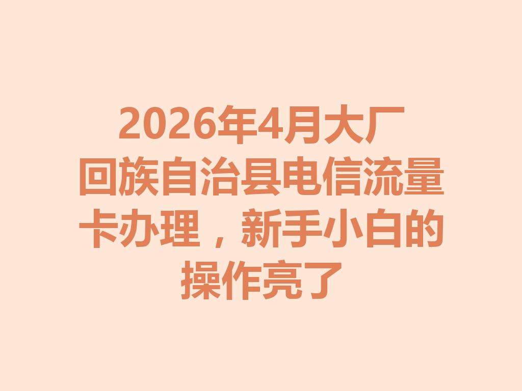 2026年4月大厂回族自治县电信流量卡办理，新手小白的操作亮了