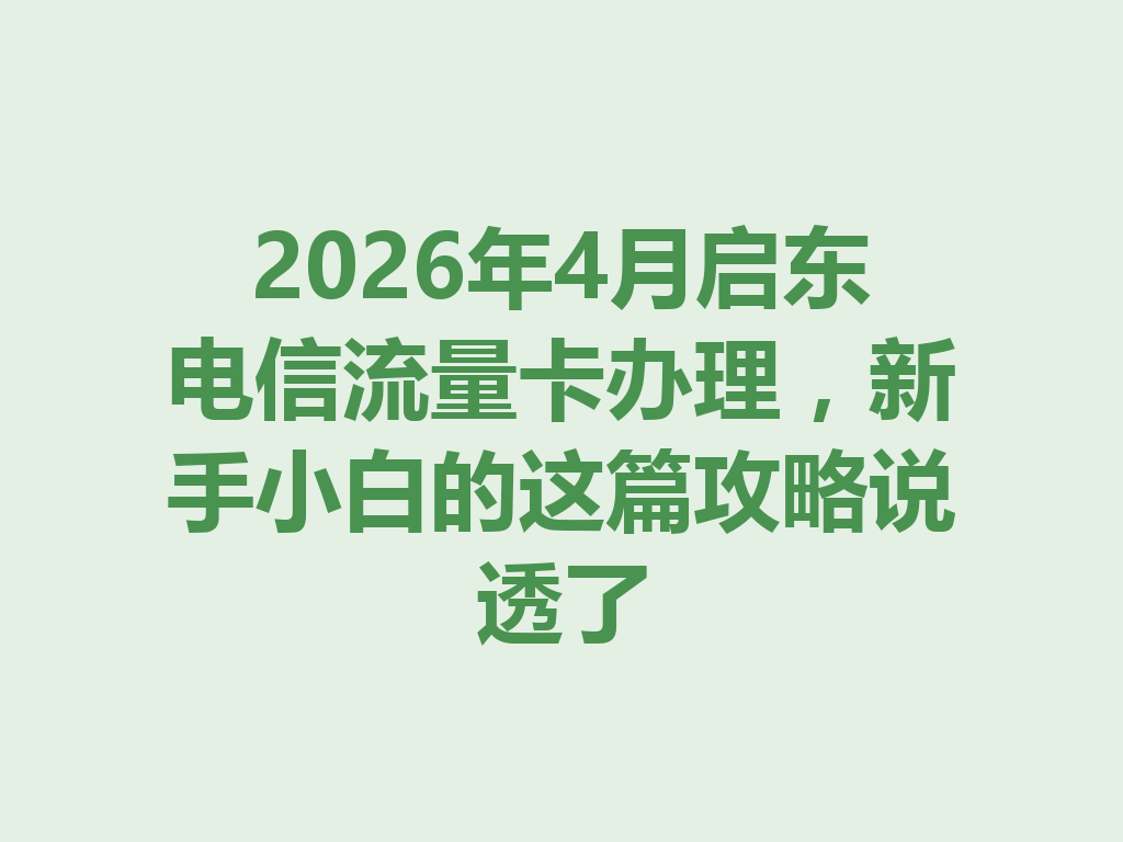 2026年4月启东电信流量卡办理，新手小白的这篇攻略说透了