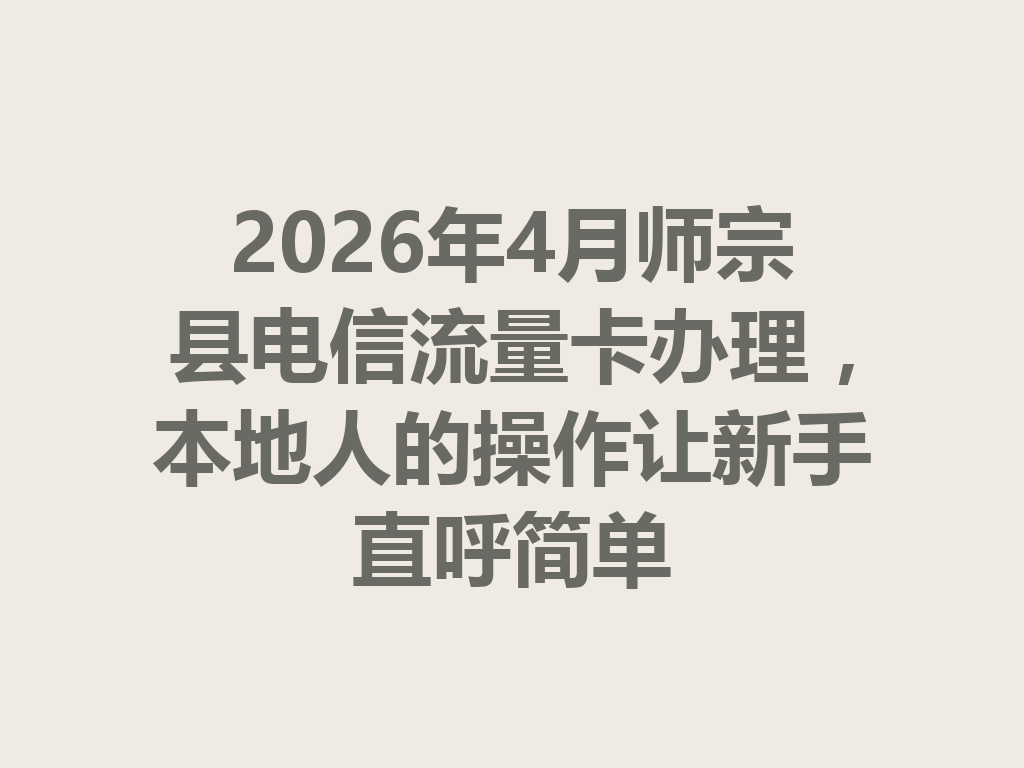 2026年4月师宗县电信流量卡办理，本地人的操作让新手直呼简单