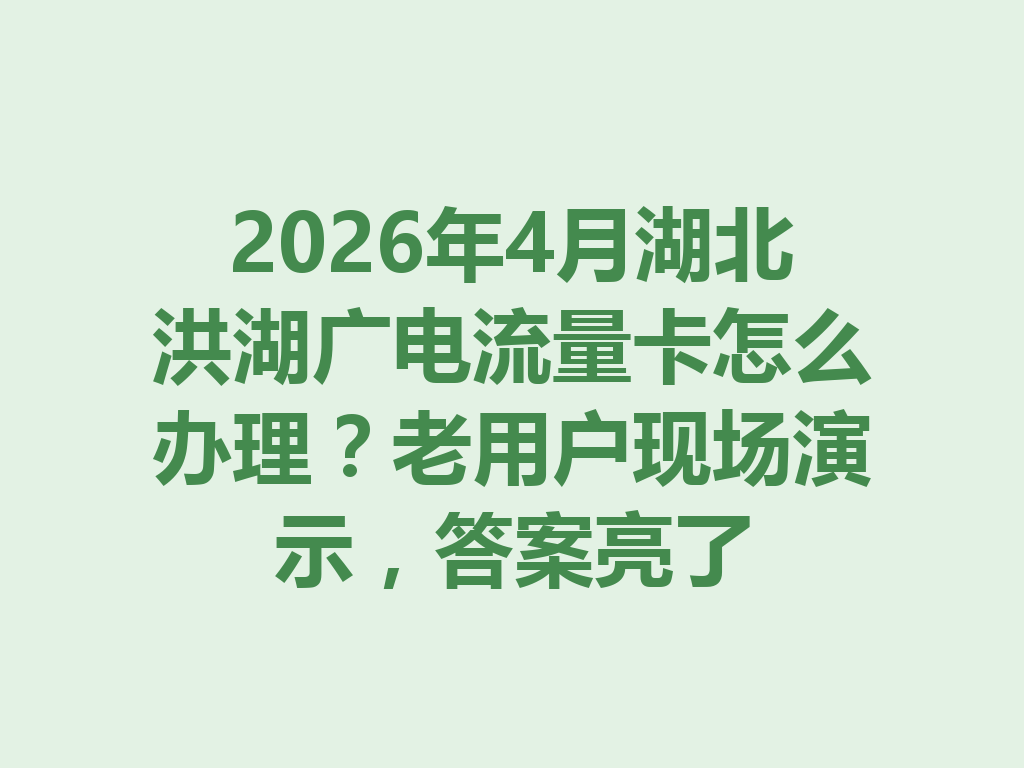 2026年4月湖北洪湖广电流量卡怎么办理？老用户现场演示，答案亮了