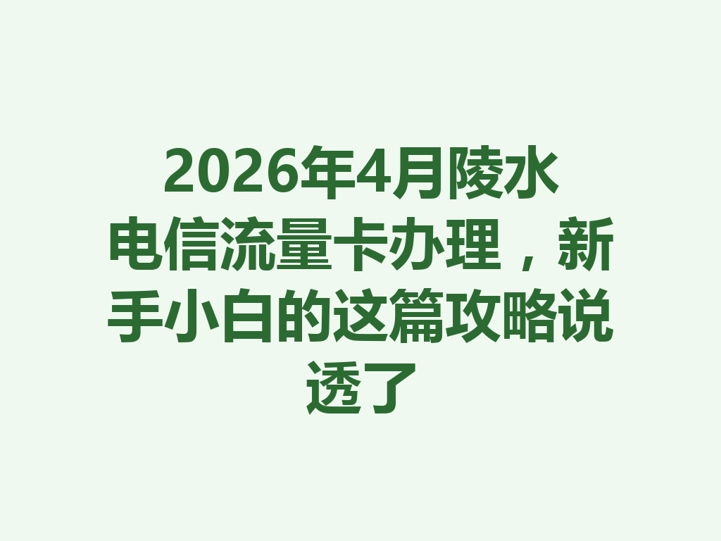 2026年4月陵水电信流量卡办理，新手小白的这篇攻略说透了