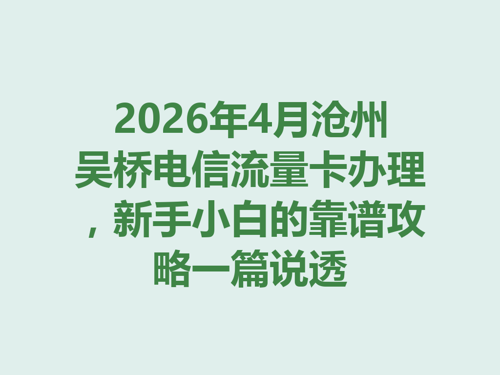 2026年4月沧州吴桥电信流量卡办理，新手小白的靠谱攻略一篇说透