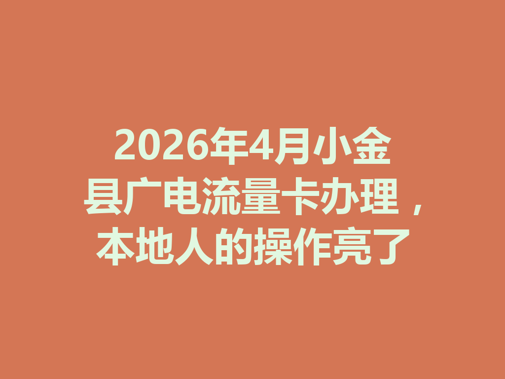 2026年4月小金县广电流量卡办理，本地人的操作亮了
