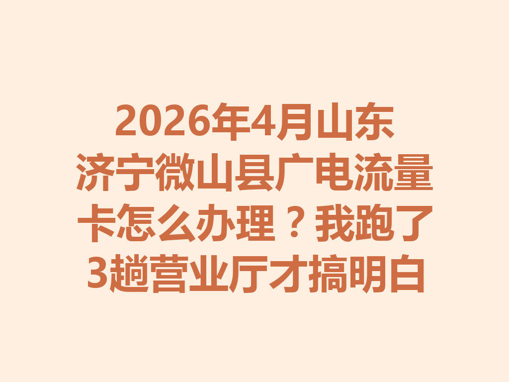 2026年4月山东济宁微山县广电流量卡怎么办理？我跑了3趟营业厅才搞明白