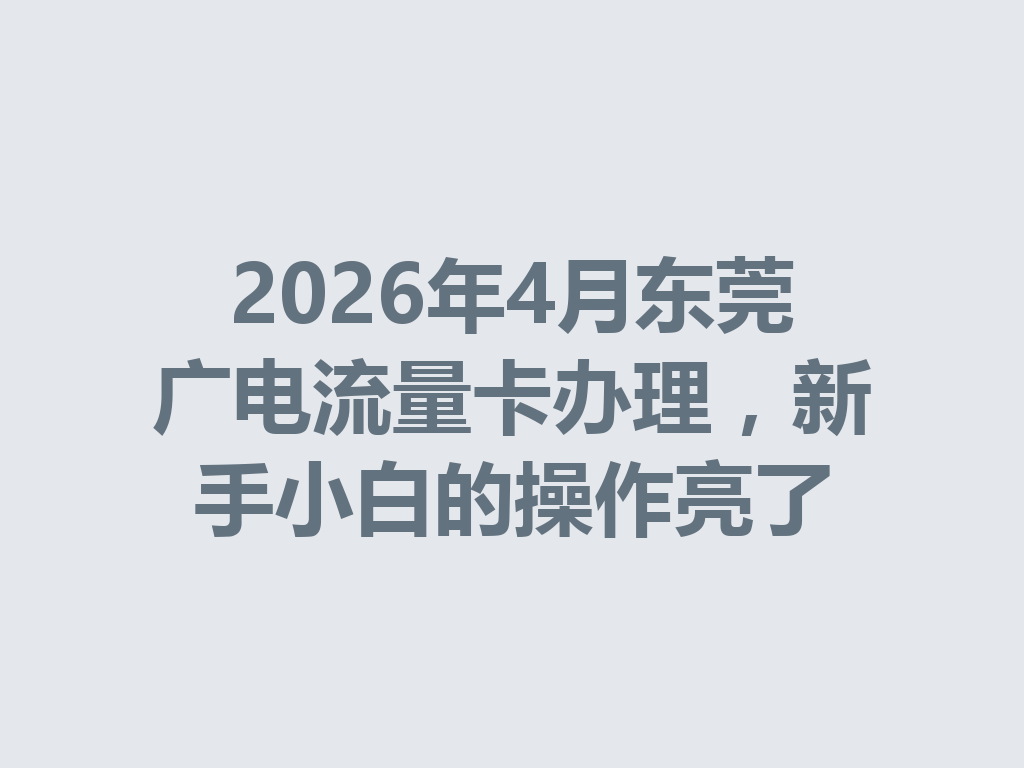 2026年4月东莞广电流量卡办理，新手小白的操作亮了