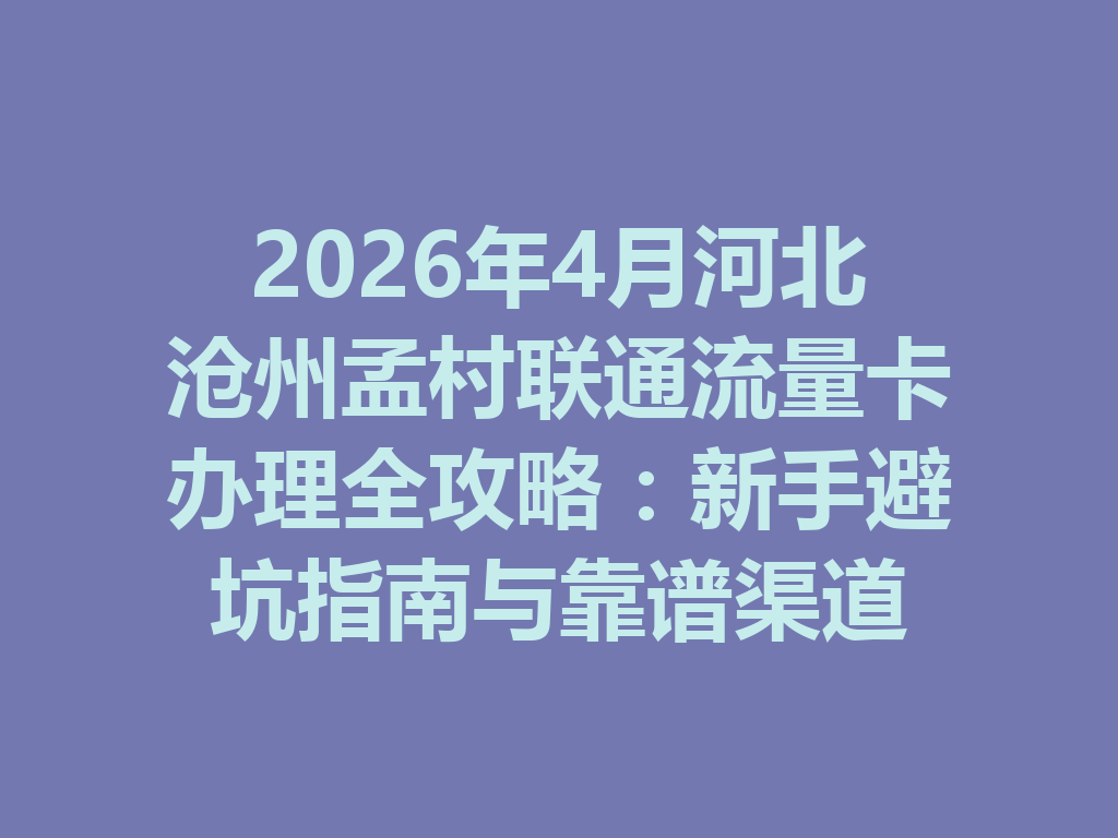 2026年4月河北沧州孟村联通流量卡办理全攻略：新手避坑指南与靠谱渠道