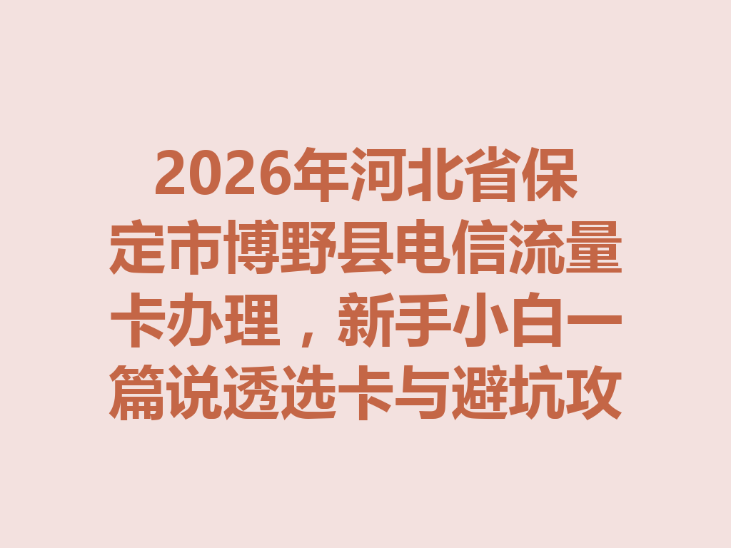 2026年河北省保定市博野县电信流量卡办理，新手小白一篇说透选卡与避坑攻略