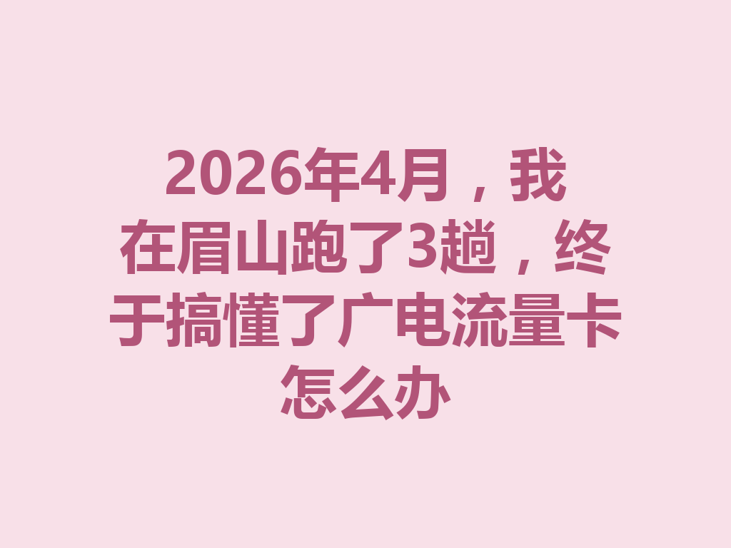 2026年4月，我在眉山跑了3趟，终于搞懂了广电流量卡怎么办