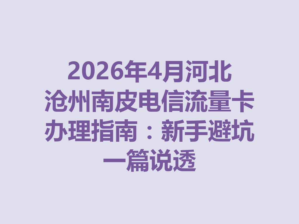 2026年4月河北沧州南皮电信流量卡办理指南：新手避坑一篇说透