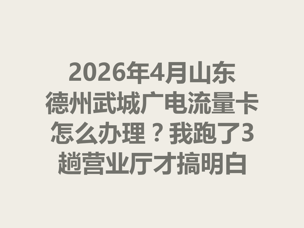2026年4月山东德州武城广电流量卡怎么办理？我跑了3趟营业厅才搞明白