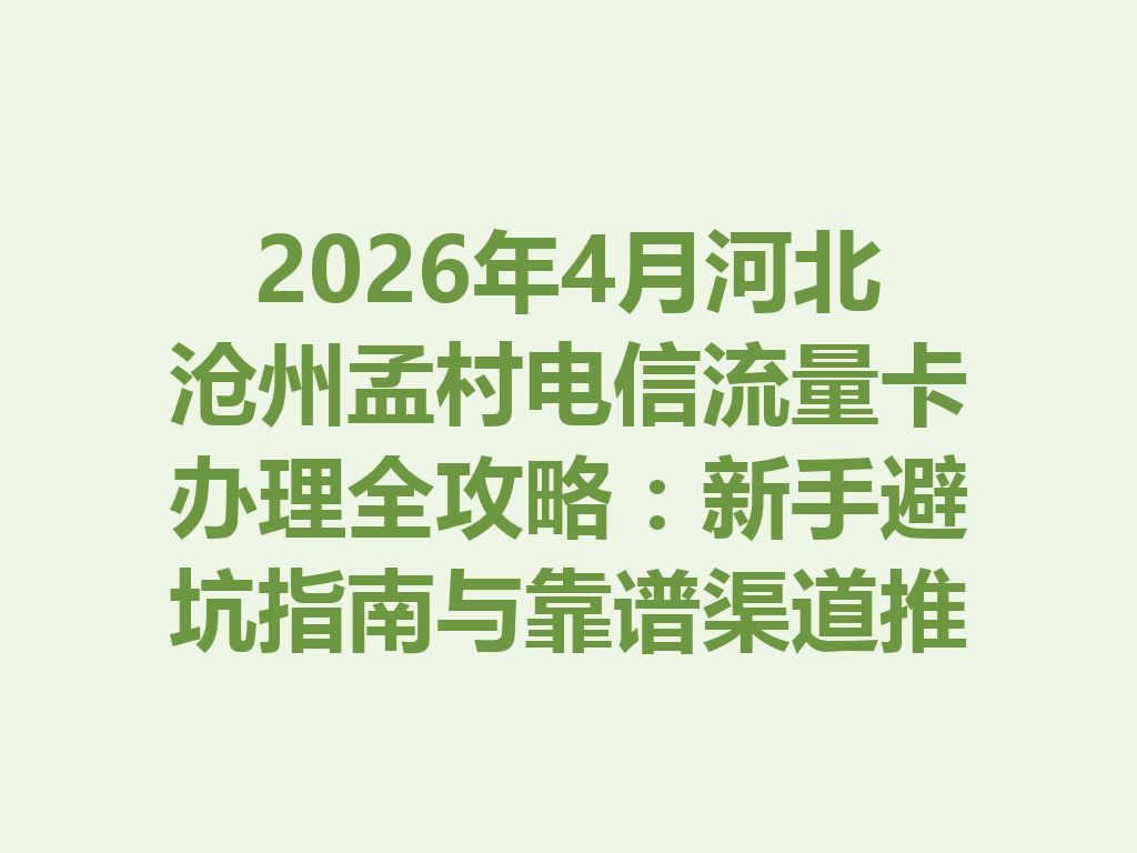 2026年4月河北沧州孟村电信流量卡办理全攻略：新手避坑指南与靠谱渠道推荐