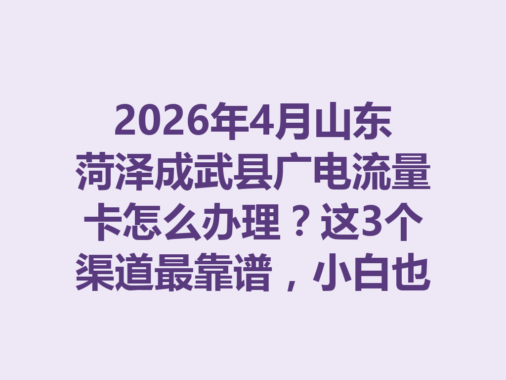 2026年4月山东菏泽成武县广电流量卡怎么办理？这3个渠道最靠谱，小白也能秒懂