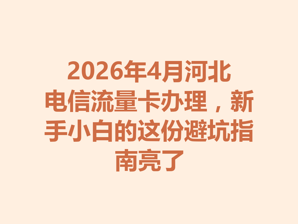 2026年4月河北电信流量卡办理，新手小白的这份避坑指南亮了