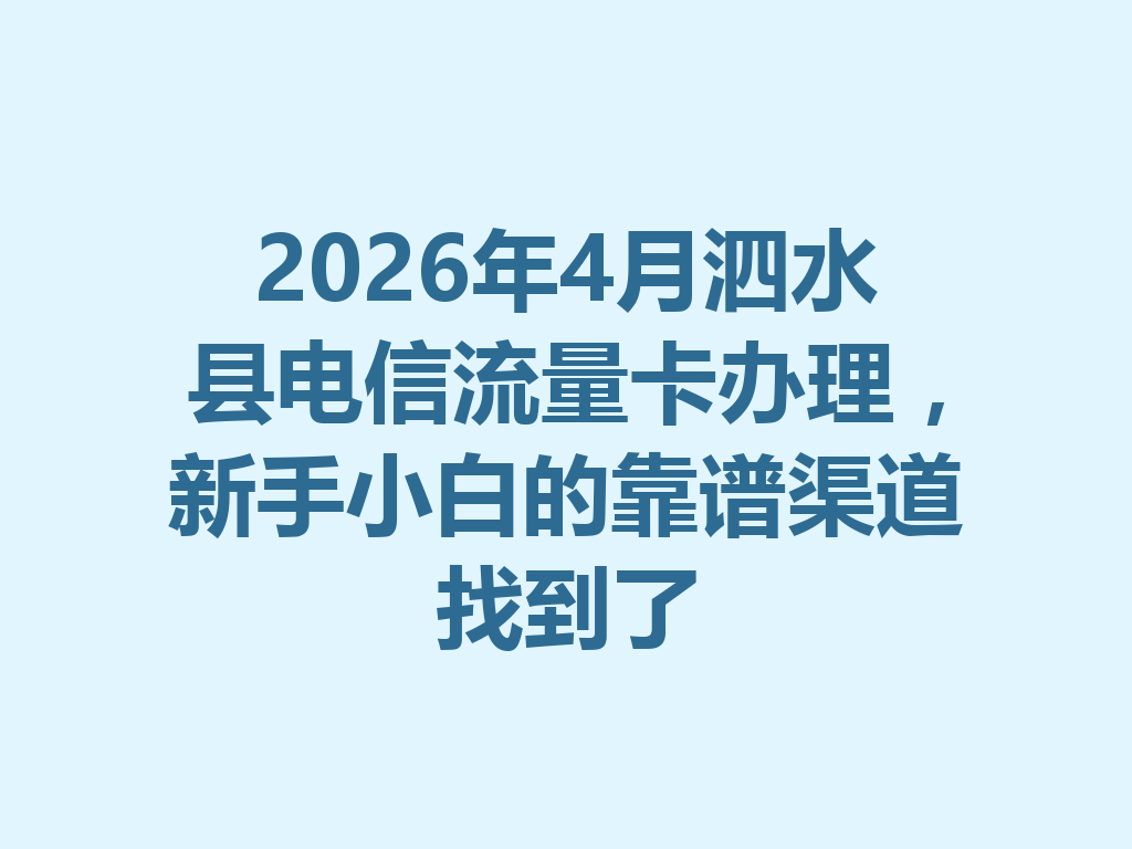 2026年4月泗水县电信流量卡办理，新手小白的靠谱渠道找到了