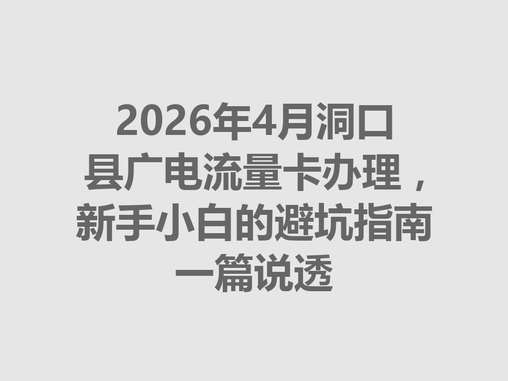 2026年4月洞口县广电流量卡办理，新手小白的避坑指南一篇说透