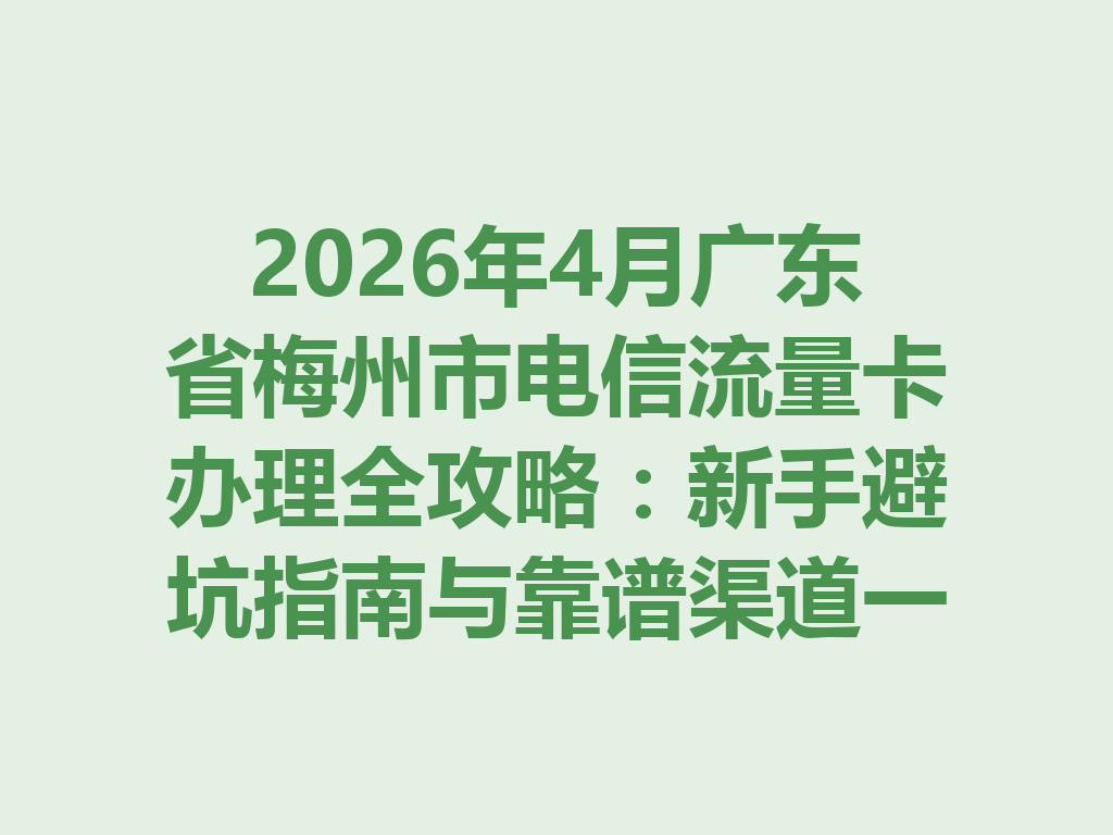 2026年4月广东省梅州市电信流量卡办理全攻略：新手避坑指南与靠谱渠道一篇说透