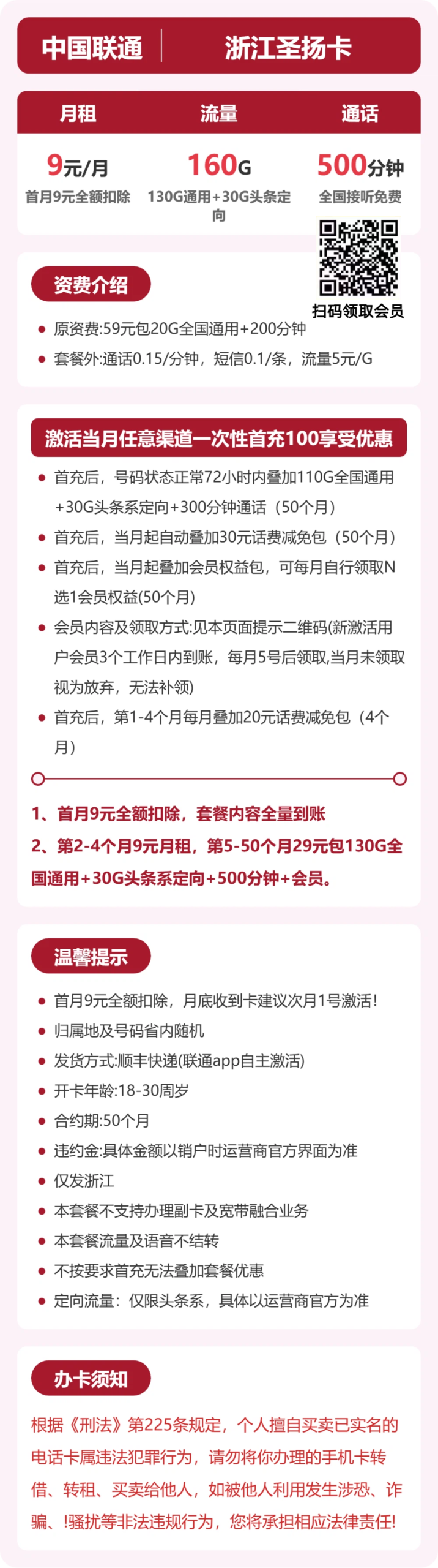 联通浙江圣扬卡详情