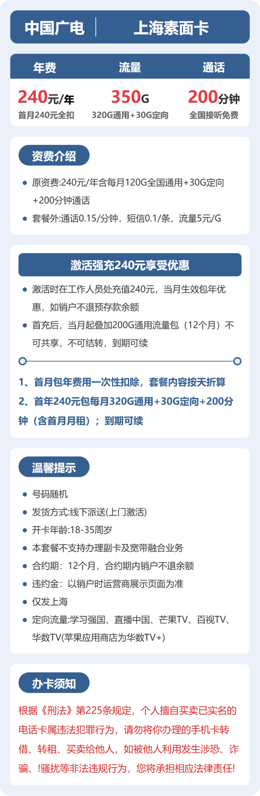 广电上海素面卡详情