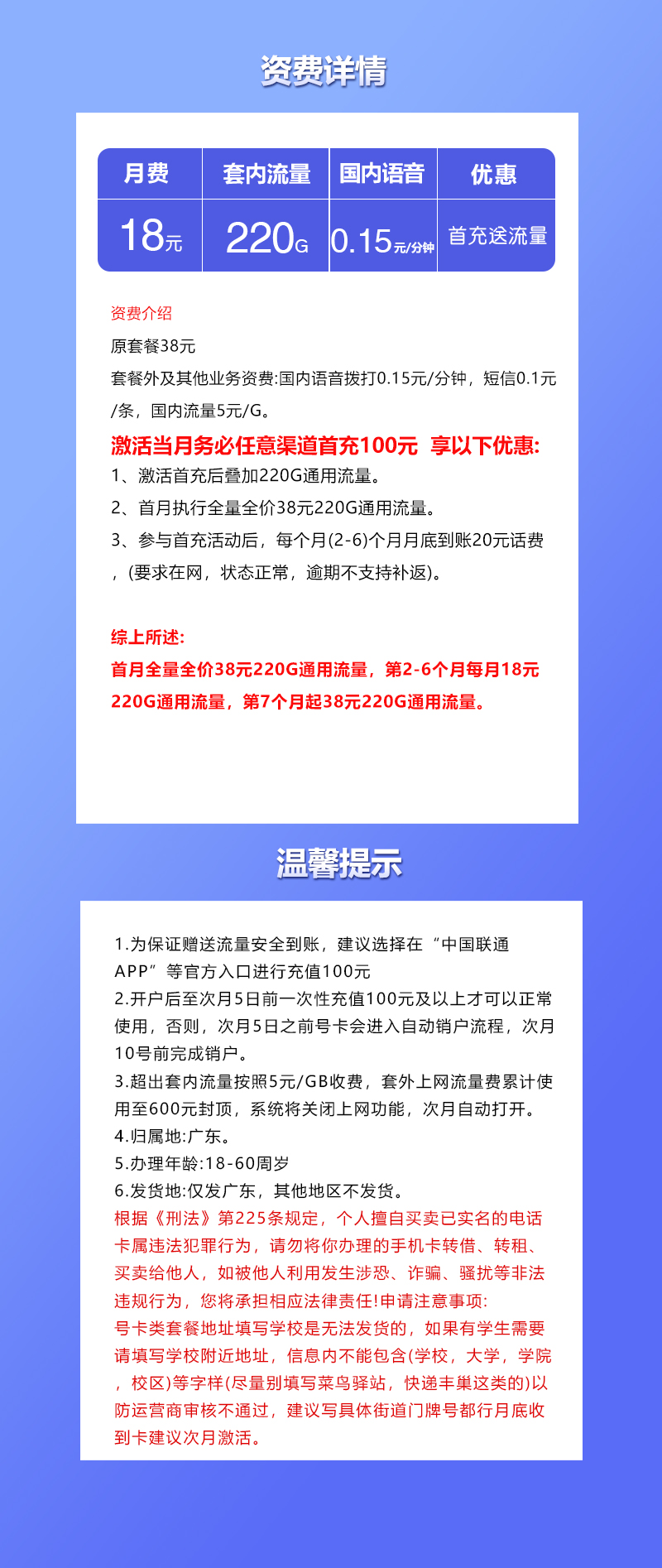 联通广东省内专享卡⑤详情