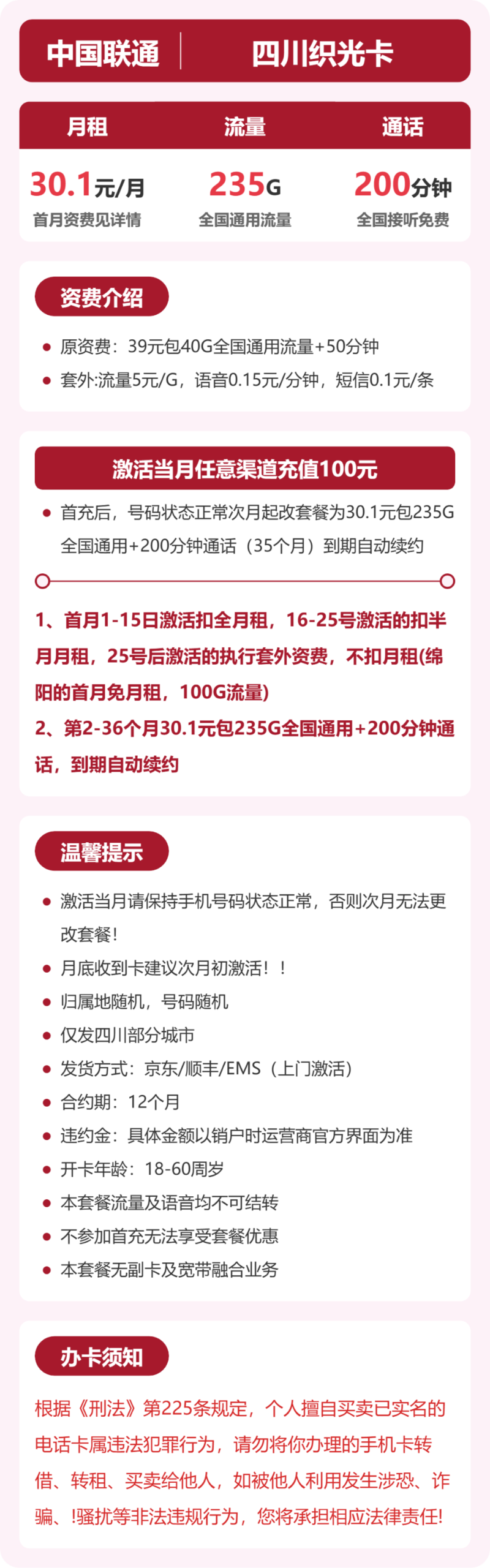 联通四川织光卡详情