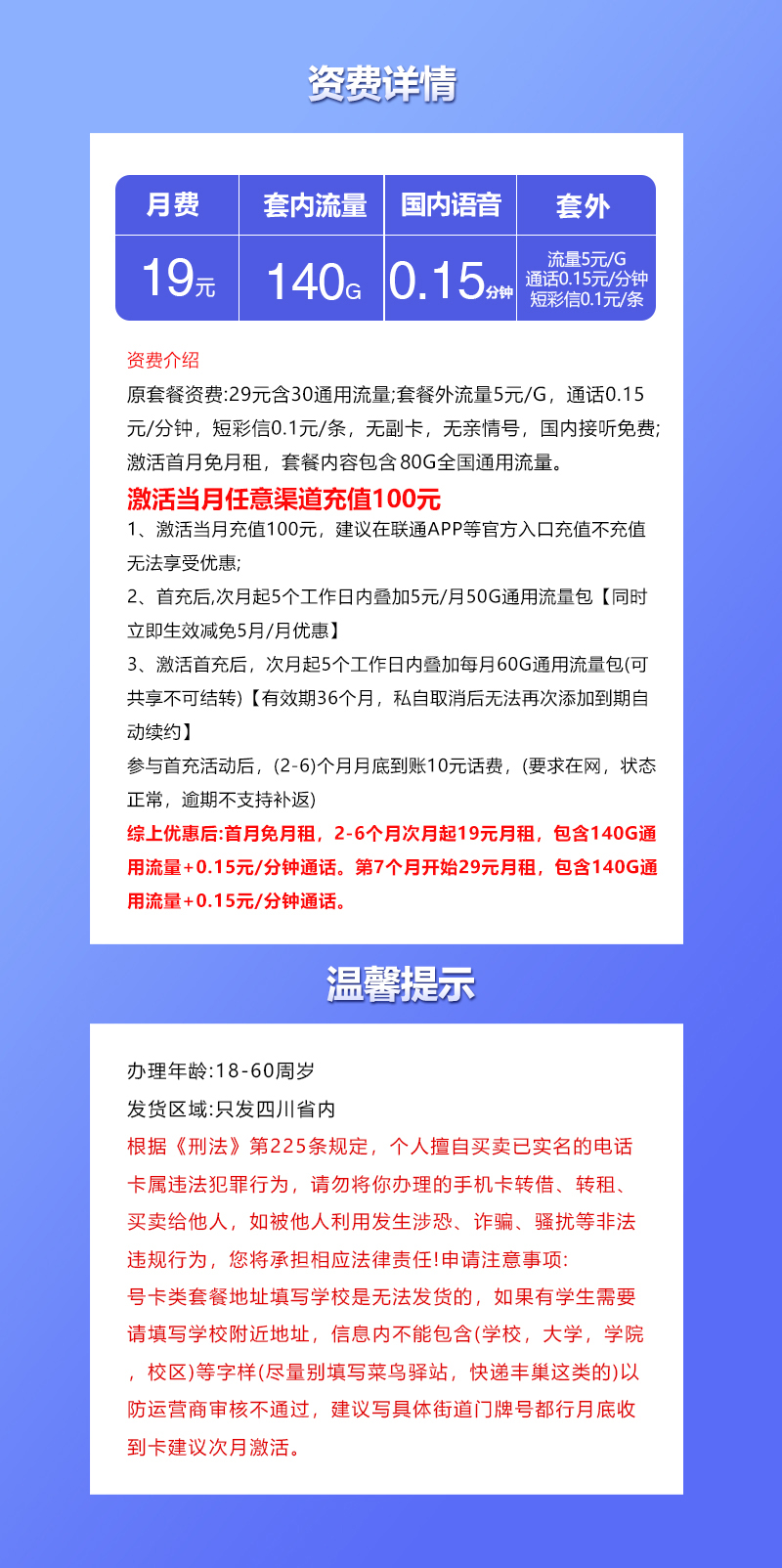 联通四川专属卡④详情