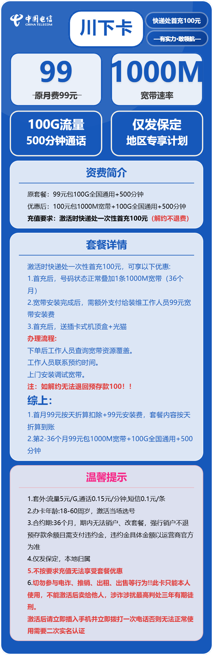 电信川下卡详情