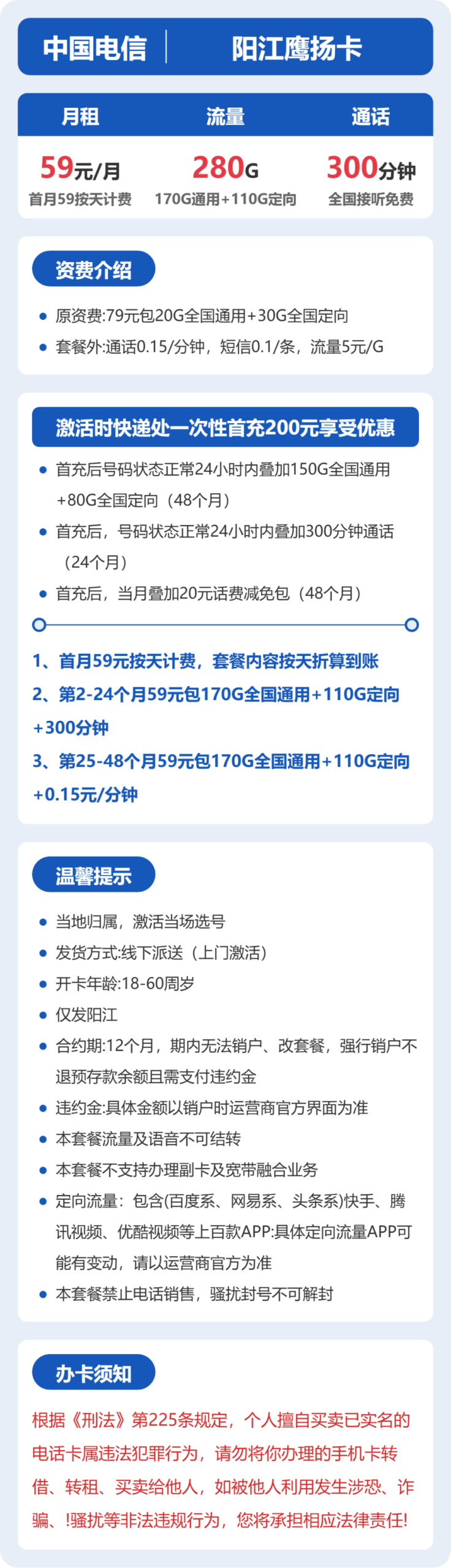 电信阳江鹰扬卡详情