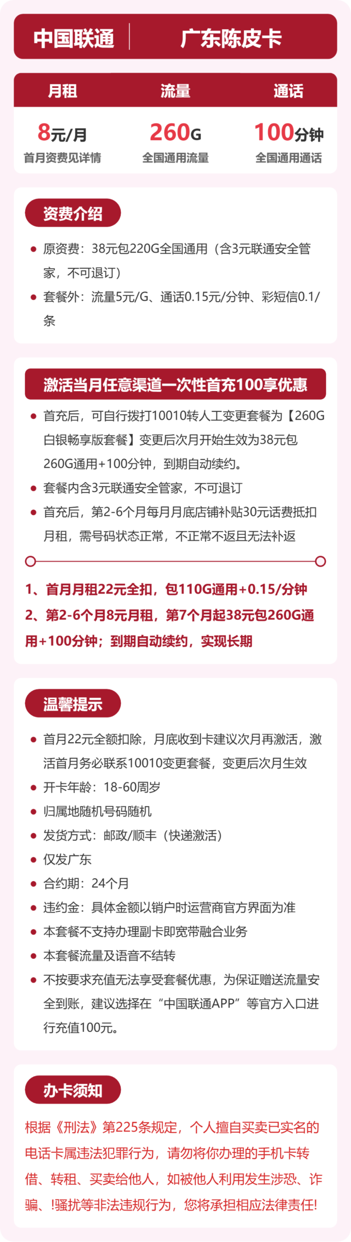 联通广东陈皮卡详情