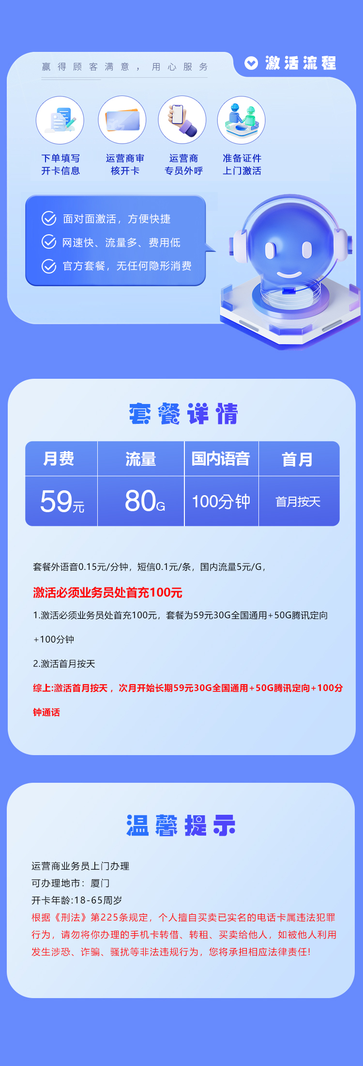 移动福建专享卡②详情