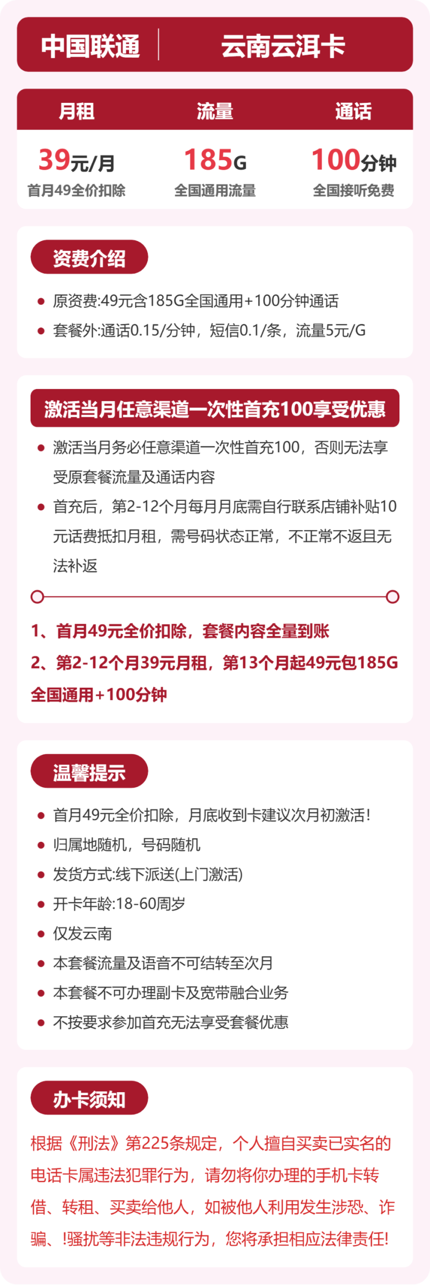 联通云南云洱卡详情