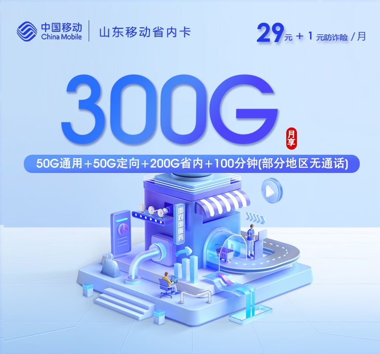 移动山东省内卡②30元每月50G通用+200G山东通用+50G定向+100分钟通话-套餐信息