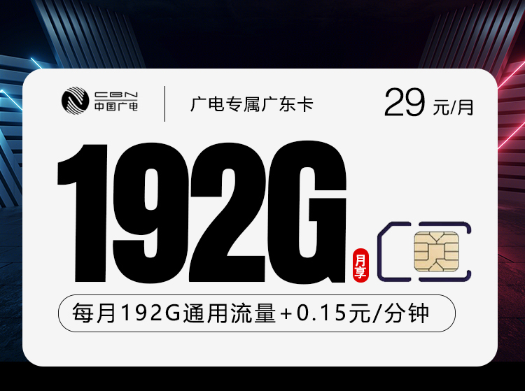 广电广东专属卡29元每月192G通用+通话0.15元/分钟-套餐说明