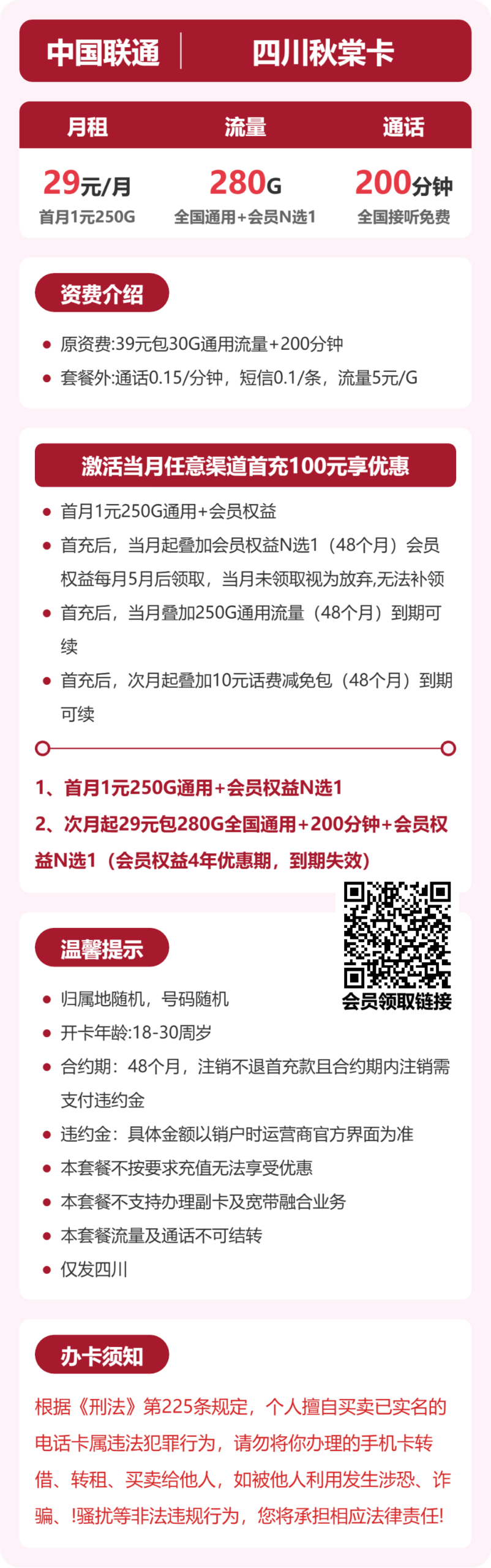 联通四川秋棠卡详情