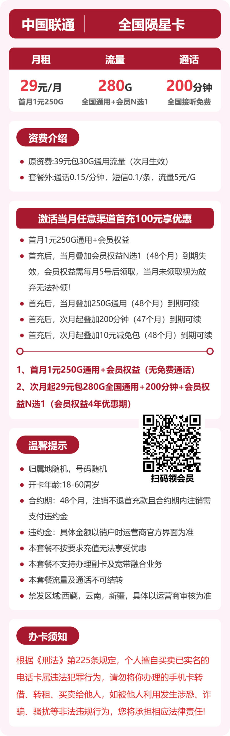 联通全国陨星卡详情